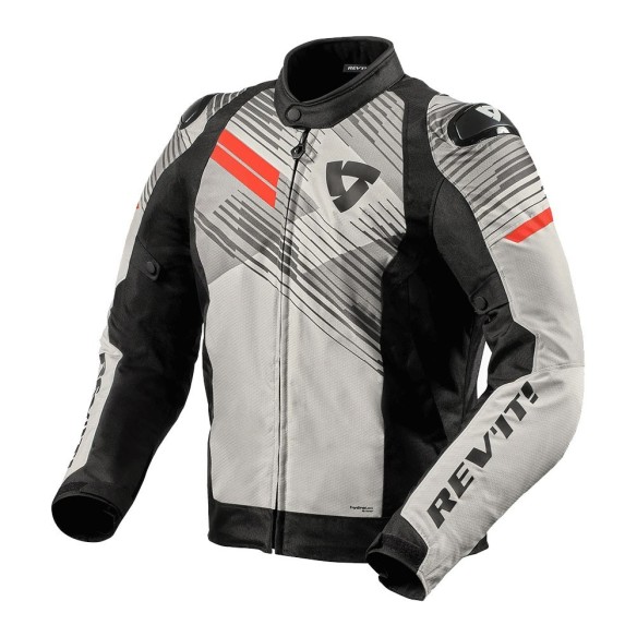 Giacca moto stradale Rev'it Apex H2O- Light Grey/Neon Red