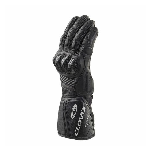 Guanto Clover ST-03 - Nero/Nero sportivo lungo in pelle e microfibra in vendita da Canella Motoabbigliamento