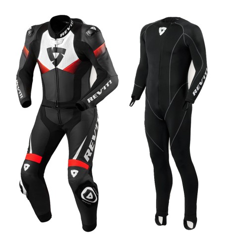 Tuta in pelle divisibile Rev'It Argon 2 Combi - Black/Neon Red in vendita da Canella Moto Abbigliamento