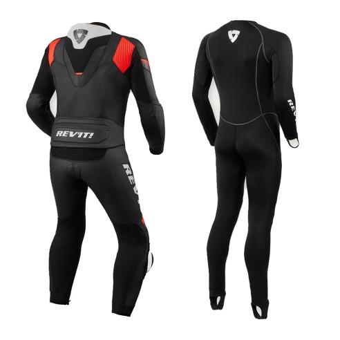 Tuta in pelle divisibile Rev'It Argon 2 Combi - Black/Neon Red in vendita da Canella Moto Abbigliamento